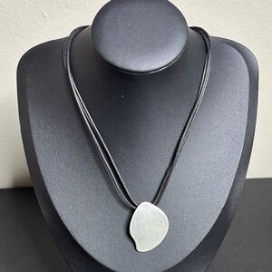 Bud to Rose Matte Brushed Silver Tone Geometric Pendant Leather Cords Necklace